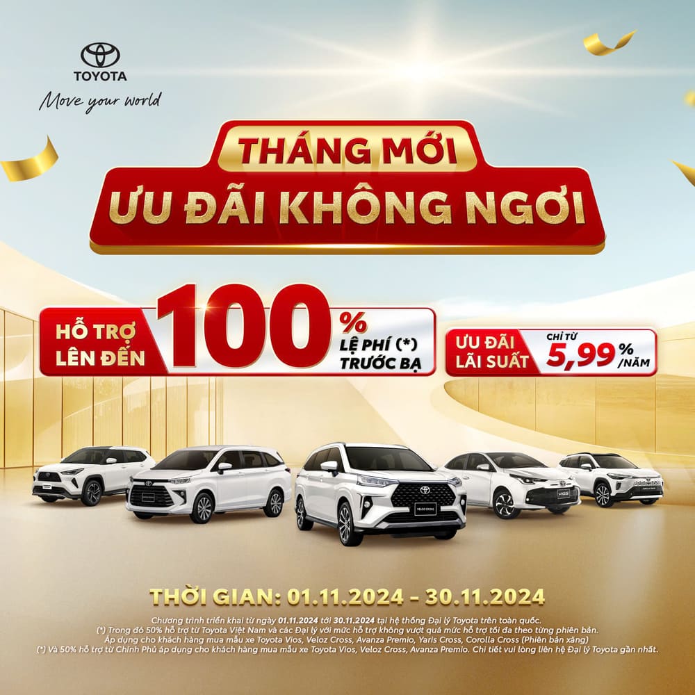 Banner Khuyến Mãi 100% Trước Bạ Toyota 11-2024